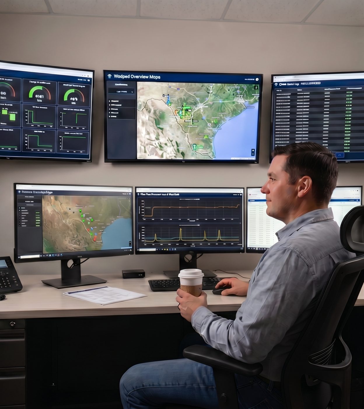 Control room with four monitors